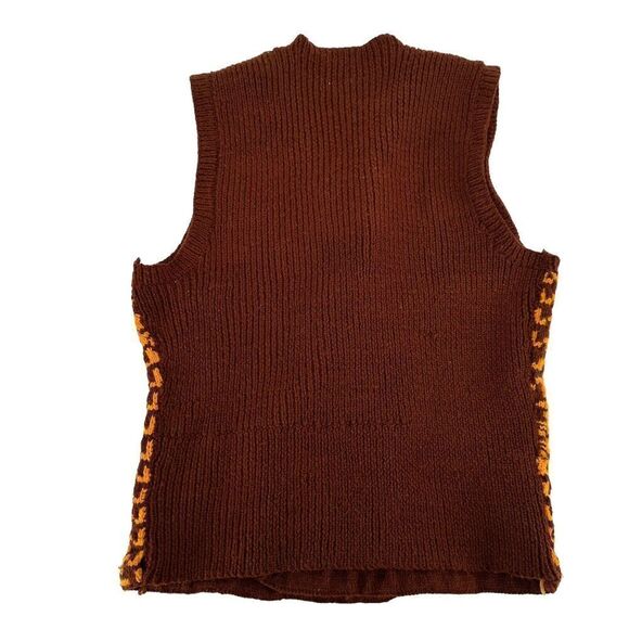 Handmade by Mother 70s Sweater Vest Houndstooth Yellow Brown Size S Disco Preppy - Picture 2 of 7